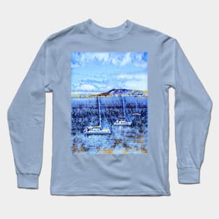 Yachts in the ocean- snow effect Long Sleeve T-Shirt